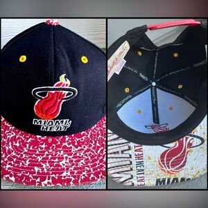 Miami Heat Mitchell & Ness Hardwood Classic Hat Black Red Camo Bill SnapBack VGC
